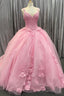 Pink Tulle Floral Appliques Sweetheart Lace-Up Quinceanera Dress