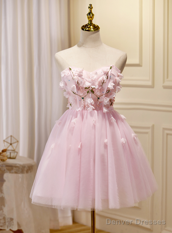 Pink Tulle Flower Homecoming Dress Main image