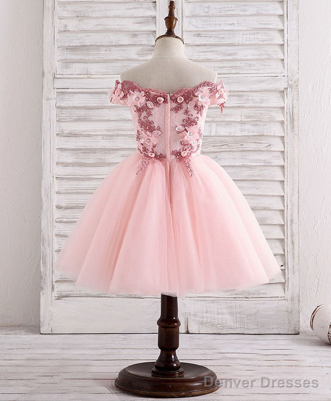 Pink Tulle Lace Applique Short Flower Girl Dresses