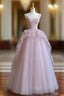 Pink tulle lace long prom dress, pink evening dress