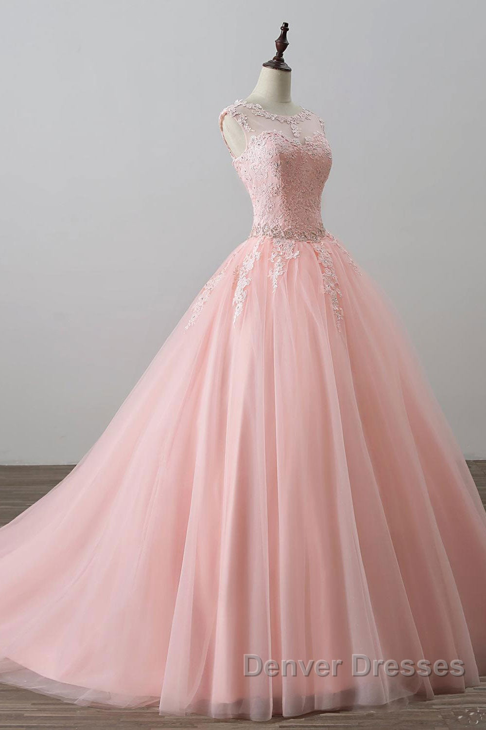 Pink tulle lace long prom Dress, pink tulle evening Dress Secondary image