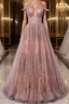 Pink tulle lace long prom Dress pink tulle formal Dress