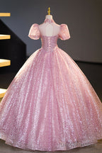 Pink Tulle Lace Princess Dress, Beautiful A-Line Evening Dress Sweet 16 Dress