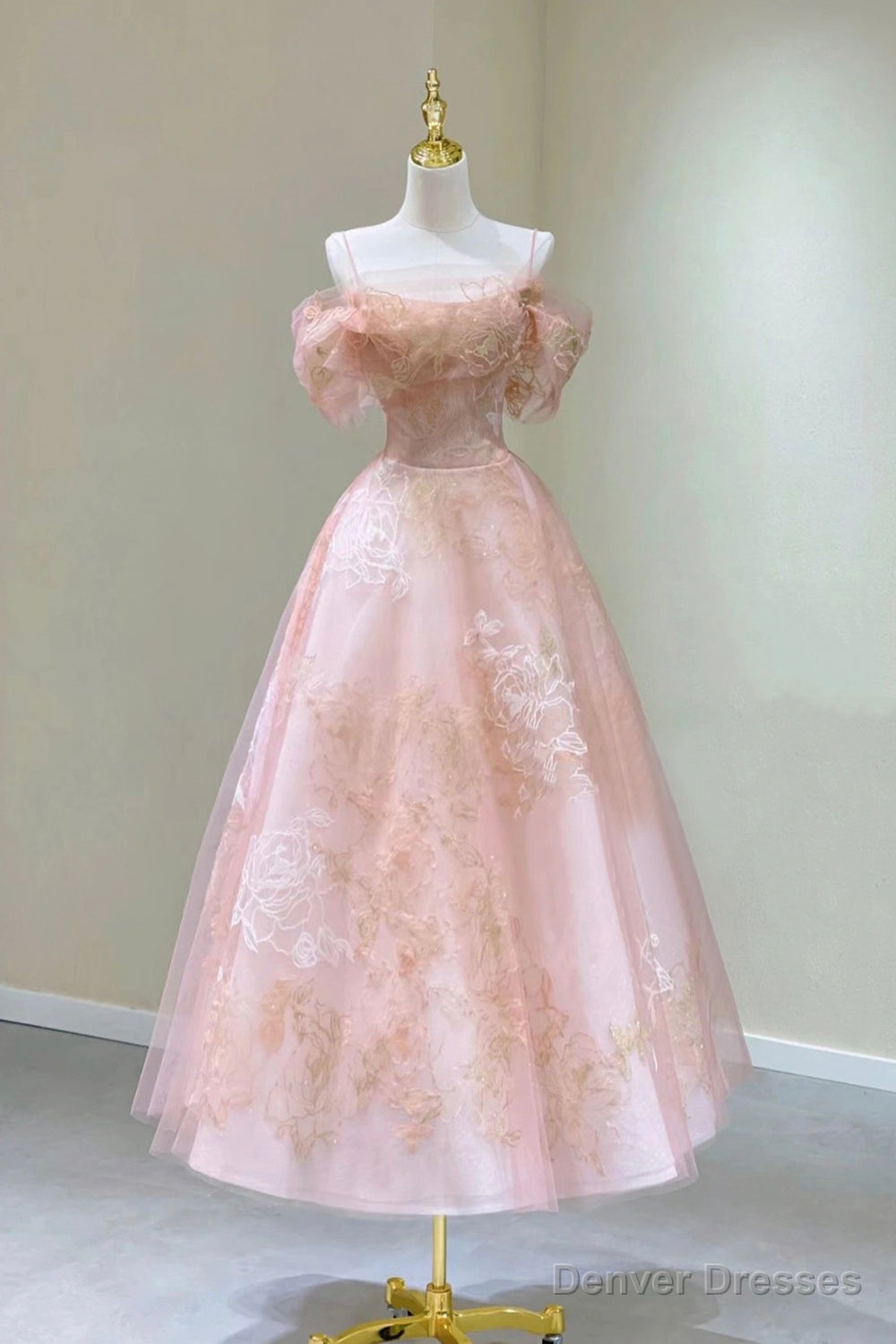 Pink Tulle Lace Short A-Line Prom Dress, Cute Off the Shoulder Party Dress Secondary image