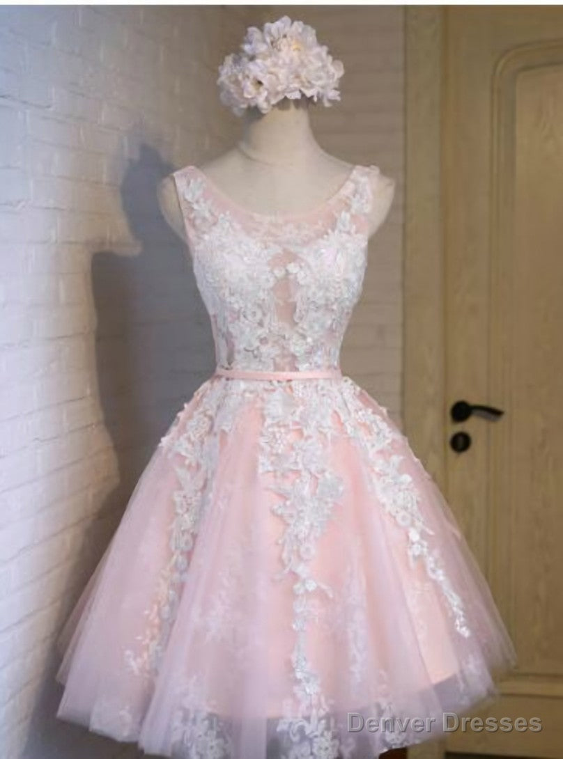Pink Tulle Lace Short Homecoming Dress Main image
