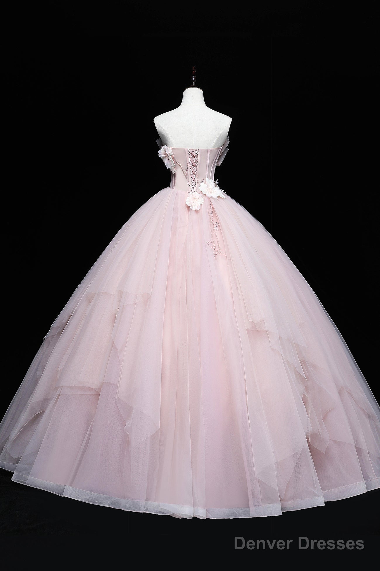 Pink Tulle Long A-Line Ball Gown, Pink Strapless Princess Sweet 16 Dress