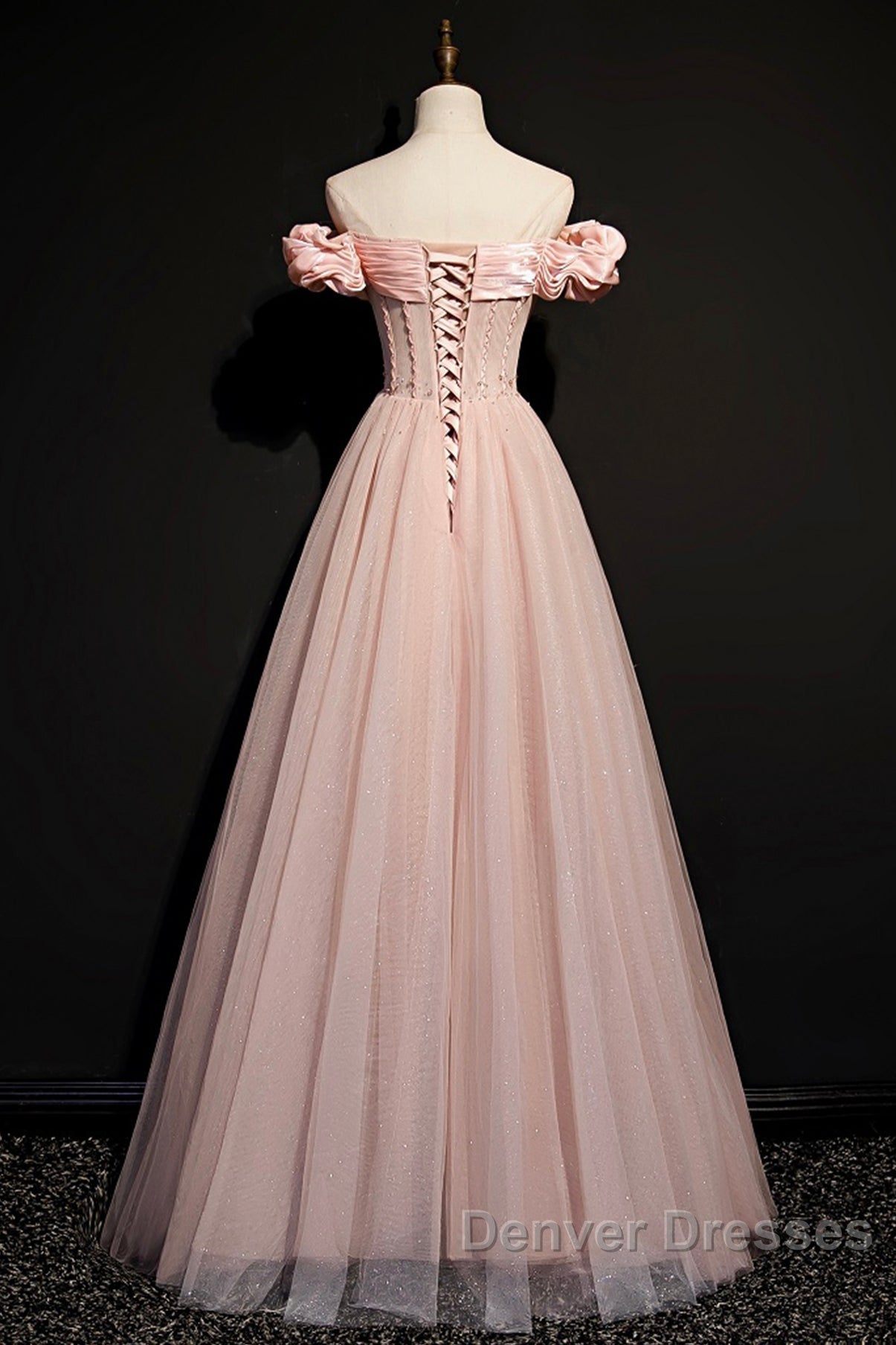 Pink Tulle Long A Line Prom Dress Pink Evening Dress Secondary image