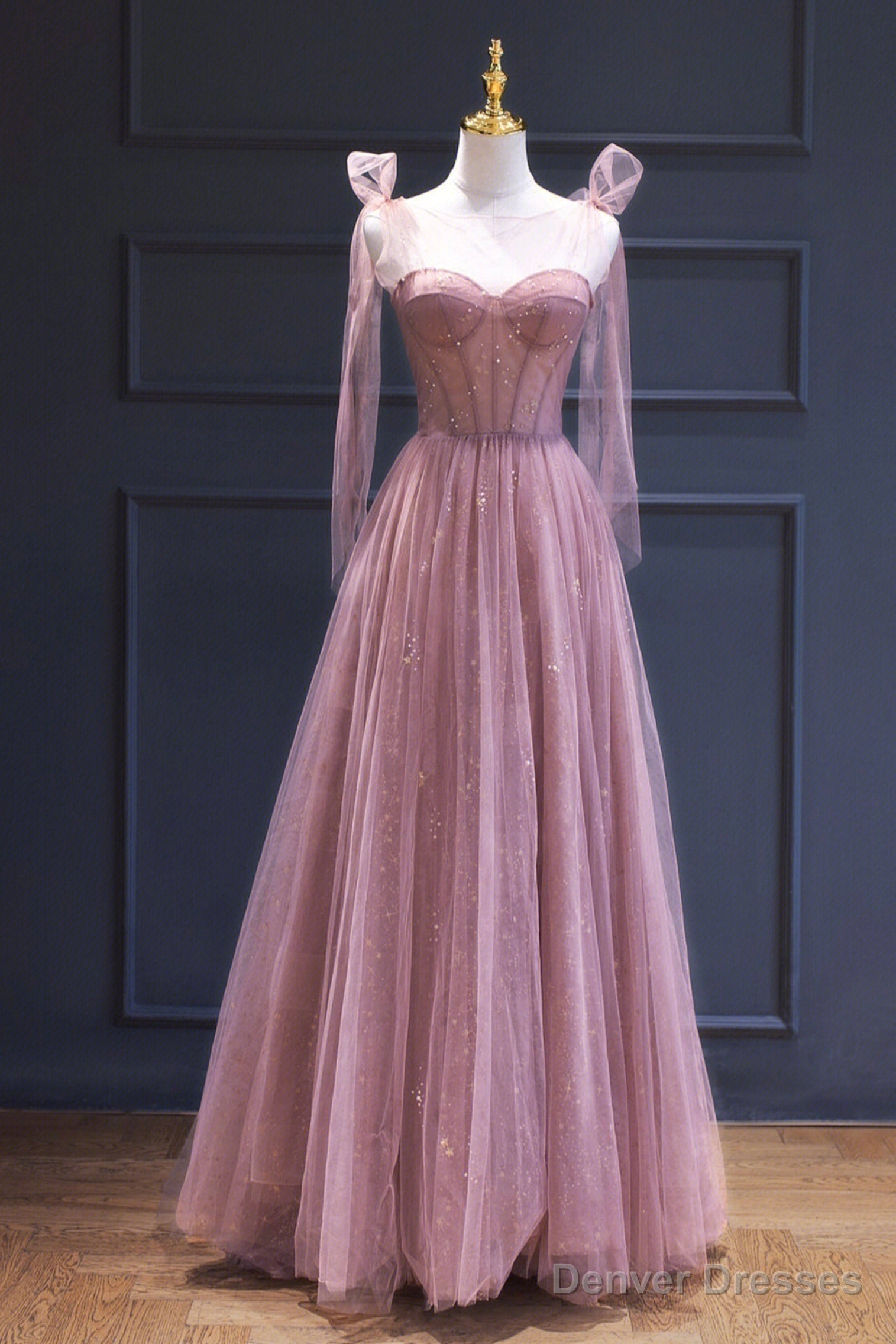 Pink Tulle Long A-Line Prom Dress, Pink Evening Dress with Corset Secondary image