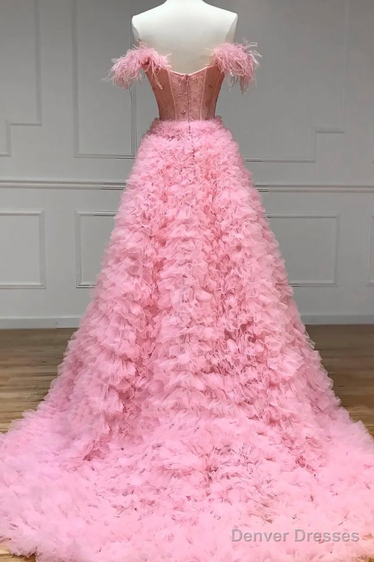 Pink Tulle Long A-Line Prom Dress, Pink Sweetheart Neckline Evening Gown