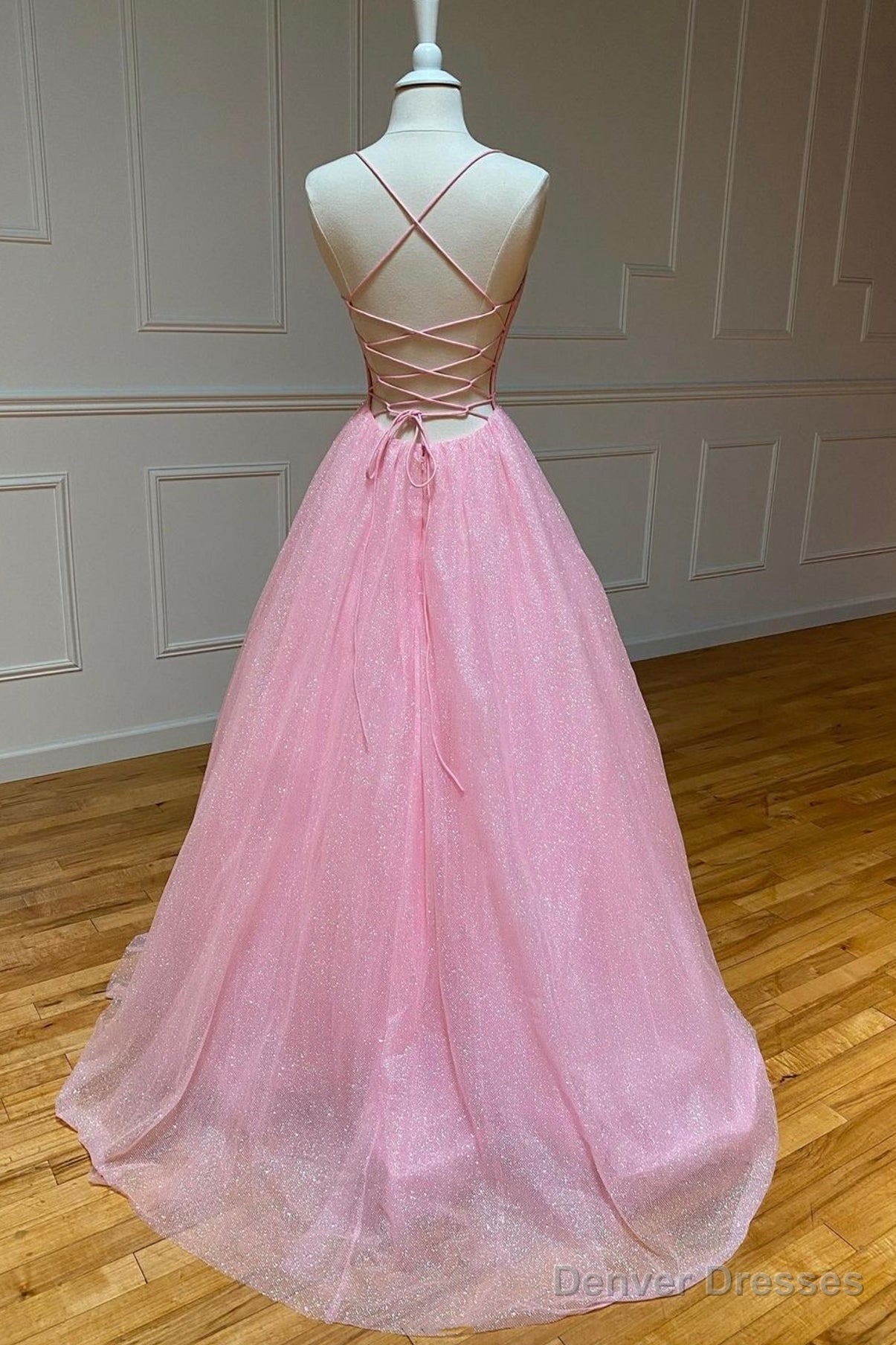 Pink Tulle Long Backless Prom Dress, A-Line V Neck Party Dress Secondary image