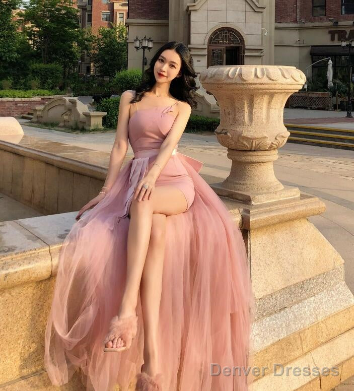 Pink Tulle Long Formal Dress Party Dress, Pink Tulle And Satin Prom Dress