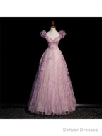 Pink Tulle Long Off Shoulder Party Dress with Flowers Pink Evening Dress Formal Dress prom dresses shops