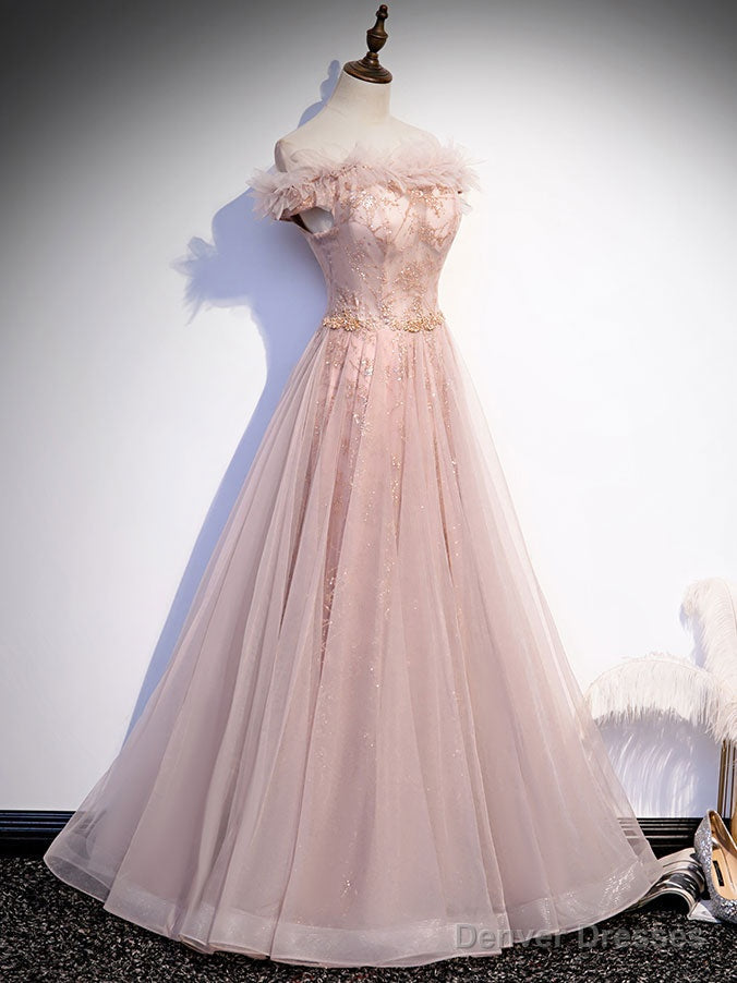 Pink Tulle Long Prom Dress, A line Pink Formal Graduation Dresses Secondary image