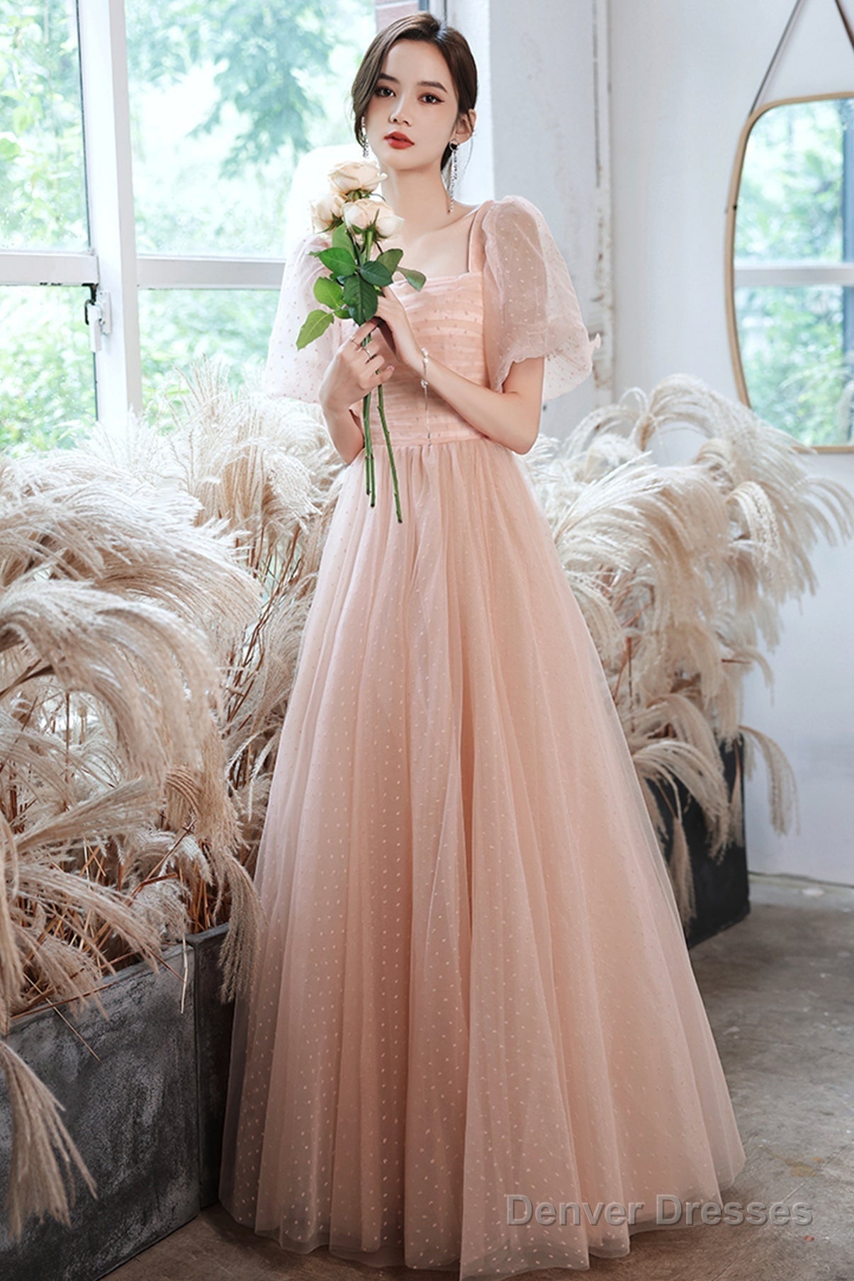 Pink Tulle Long Prom Dresses, A-Line Evening Dresses Secondary image