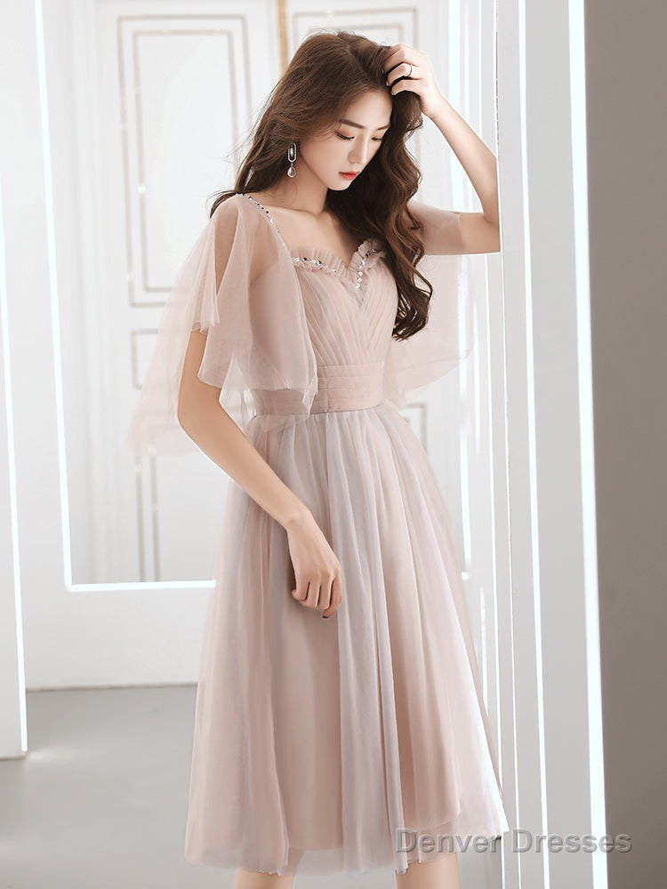 Pink Tulle Off Shoulder Short Party Dress, Pink Tulle Homecoming Dresses
