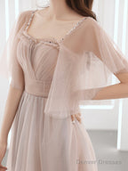 Pink Tulle Off Shoulder Short Party Dress, Pink Tulle Homecoming Dresses