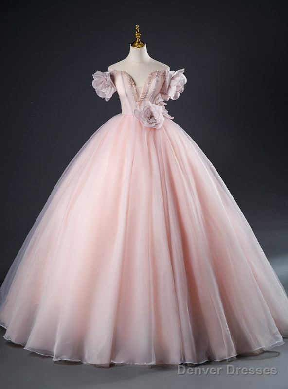 Pink Tulle Off the Shoulder Beading Flower Quinceanera Dress Main image
