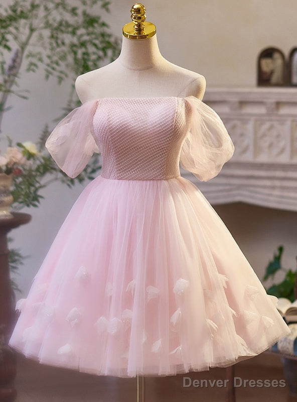 Pink Tulle Off the Shoulder Homecoming Dress Main image