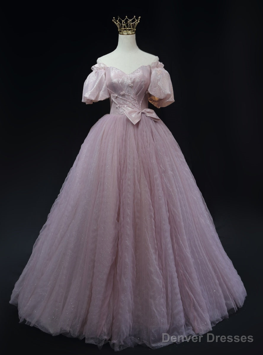 Pink Tulle Off the Shoulder Prom Dress Main image