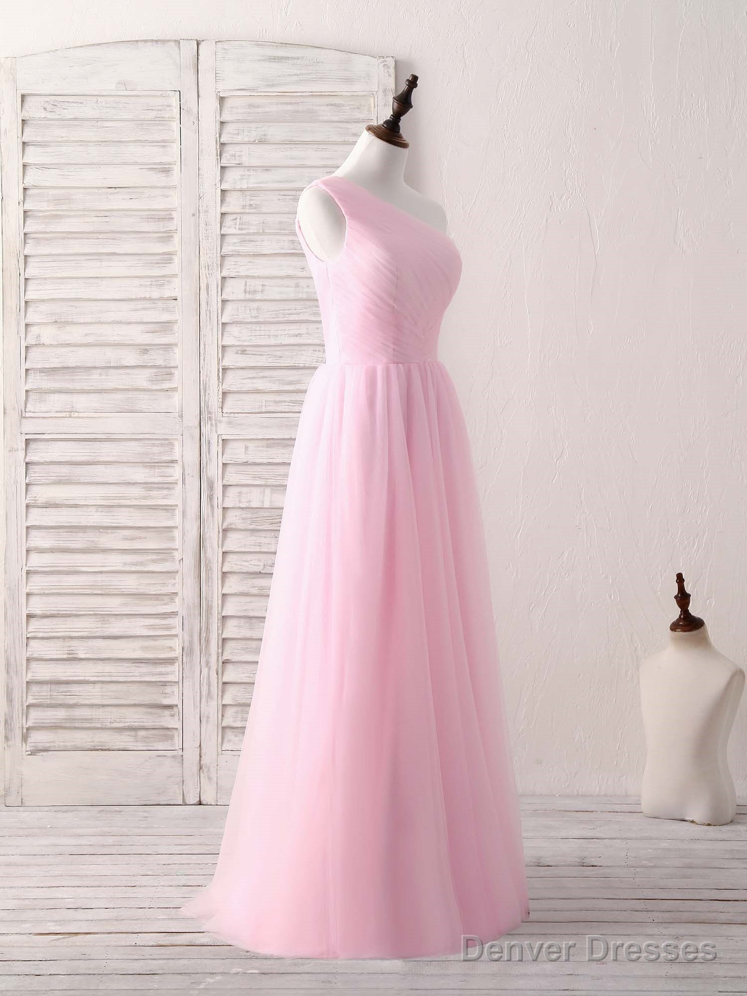 Pink Tulle One Shoulder Long Prom Dress Pink Bridesmaid Dress Secondary image