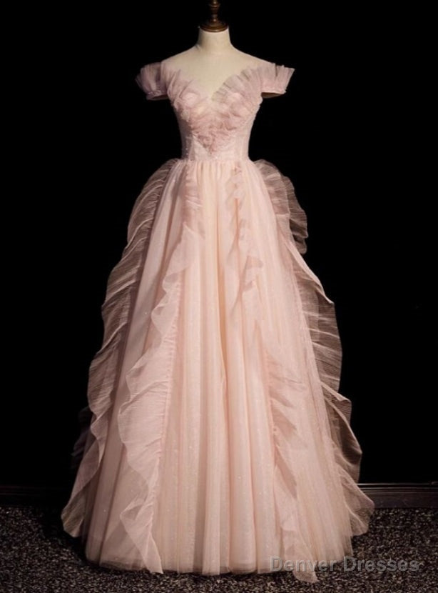 Pink Tulle Pleats Beading Prom Dress Main image