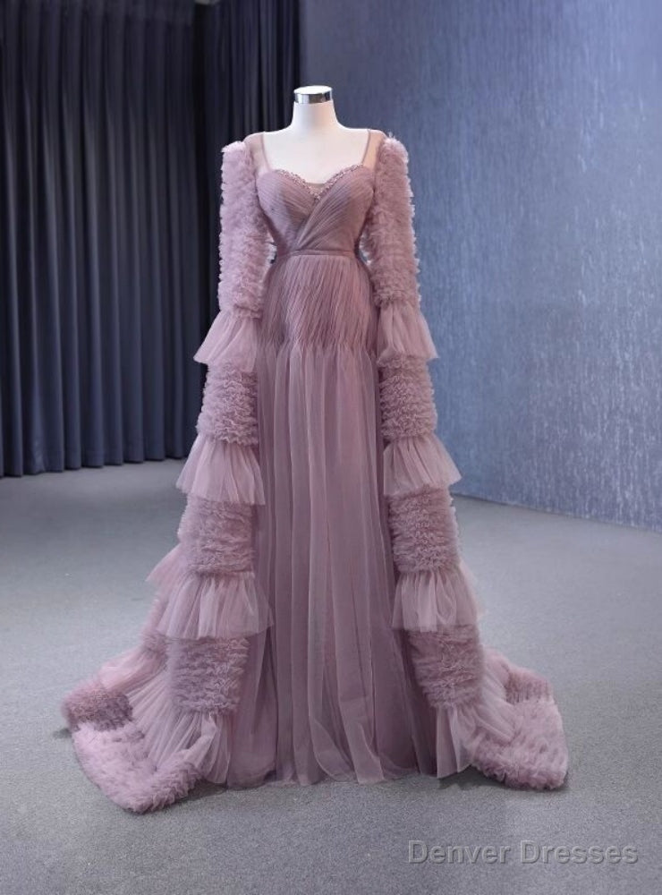 Pink Tulle Pleats Square Neck Beading Prom Dress Main image