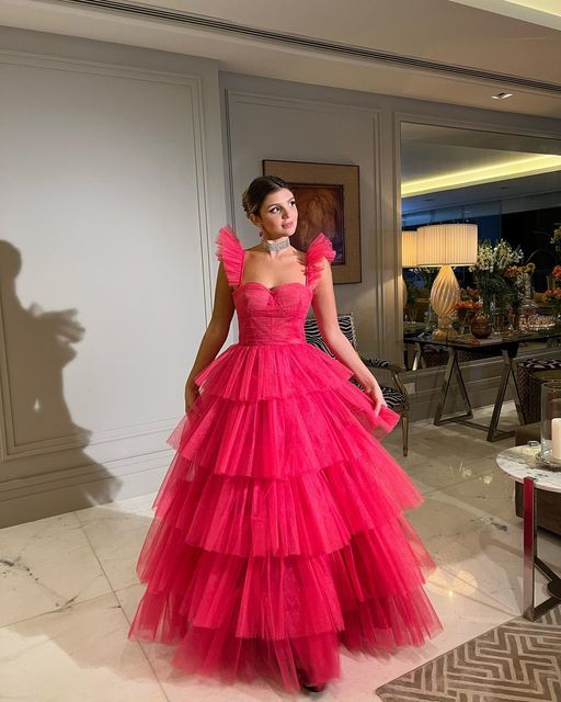 Pink Tulle Prom Dress Long Evening Dress Secondary image