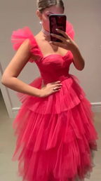 Pink Tulle Prom Dress Long Evening Dress