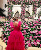 Pink Tulle Prom Dress Long Evening Dress