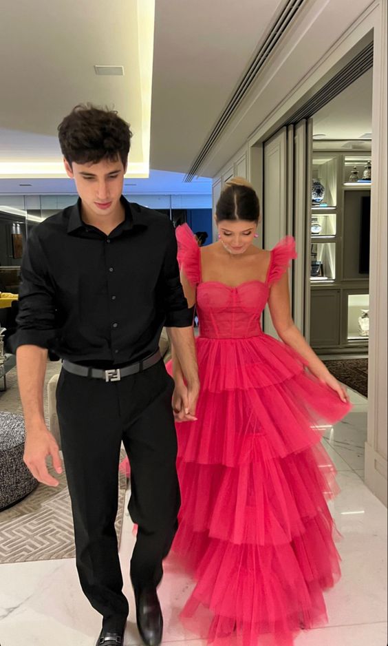 Pink Tulle Prom Dress Long Evening Dress Main image
