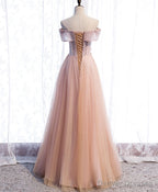 Pink Tulle Sequin Beads Long Prom Dress, Pink Tulle Formal Dresses