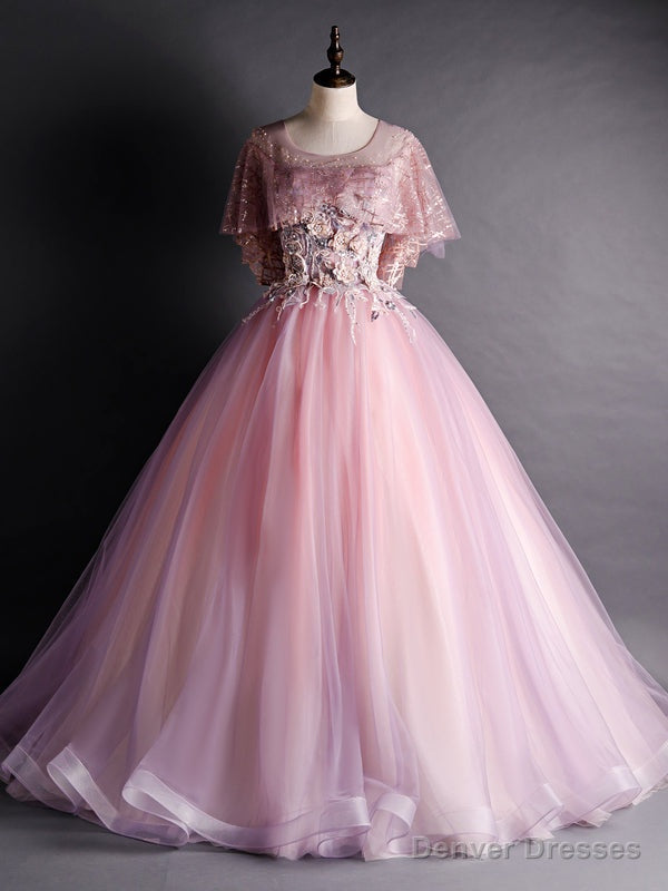 Pink Tulle Sequins 3D Appliques Pearls Quinceanera Dress Main image