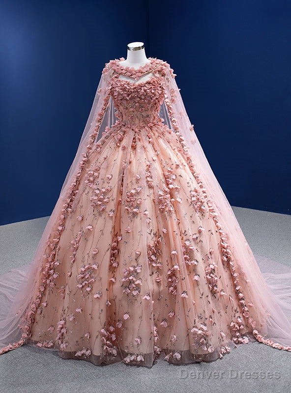 Pink Tulle Sequins 3D Appliques Sweetheart Prom Dress Main image