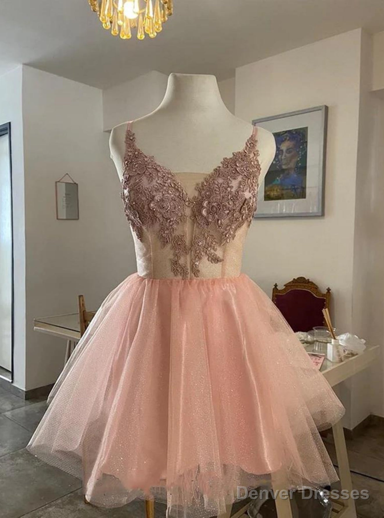 Pink Tulle Sequins Appliques Homecoming Dress Main image
