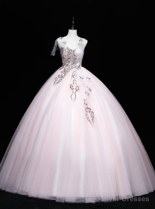 Pink Tulle Sequins Beading Ball Gown Quinceanera Dress Main image
