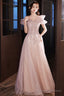Pink Tulle Sequins Long Prom Dresses, Lovely A-Line Evening Graduation Dresses