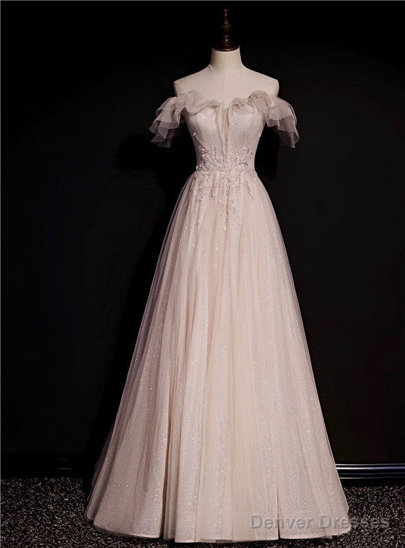 Pink Tulle Sequins Off the Shoulder Beading Prom Dress Main image