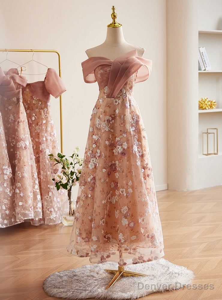 Pink Tulle Sequins Off the Shoulder Pleats Prom Dress Main image