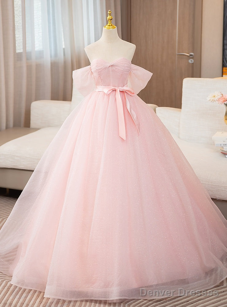 Pink Tulle Sequins Off the Shoulder Pleats Quinceanera Dress Main image