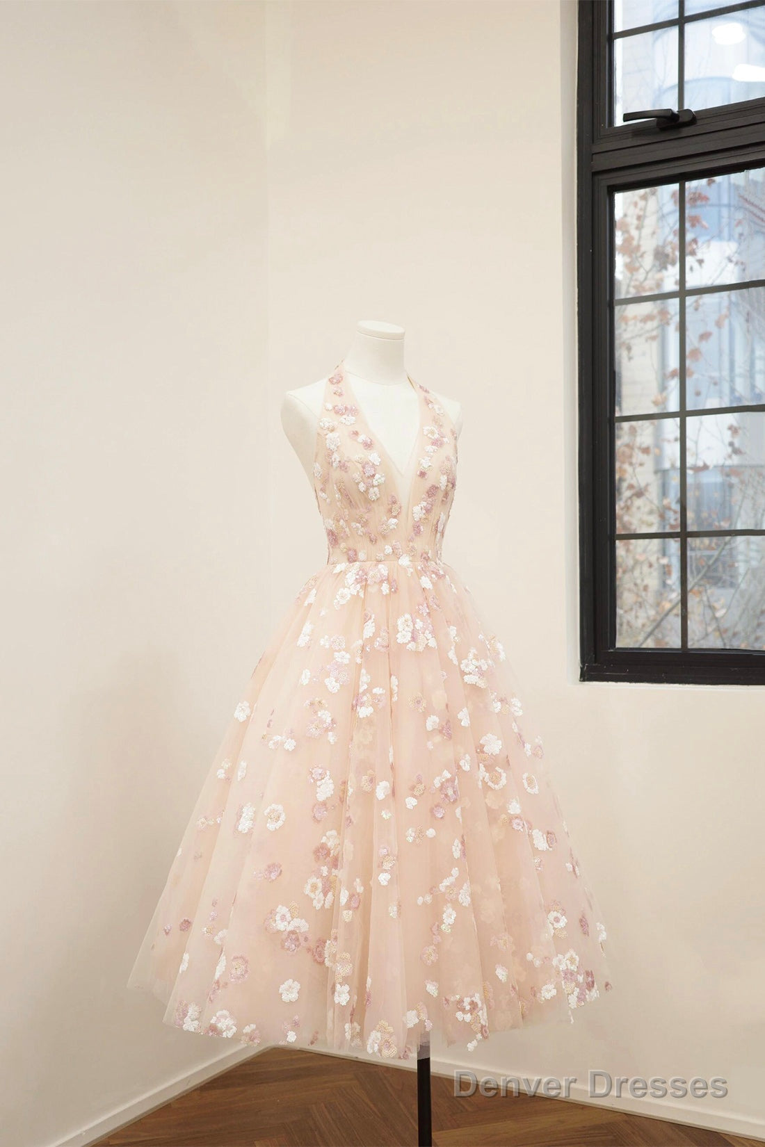 Pink Tulle Sequins Short Prom Dress, Beautiful A-Line Party Dress Main image