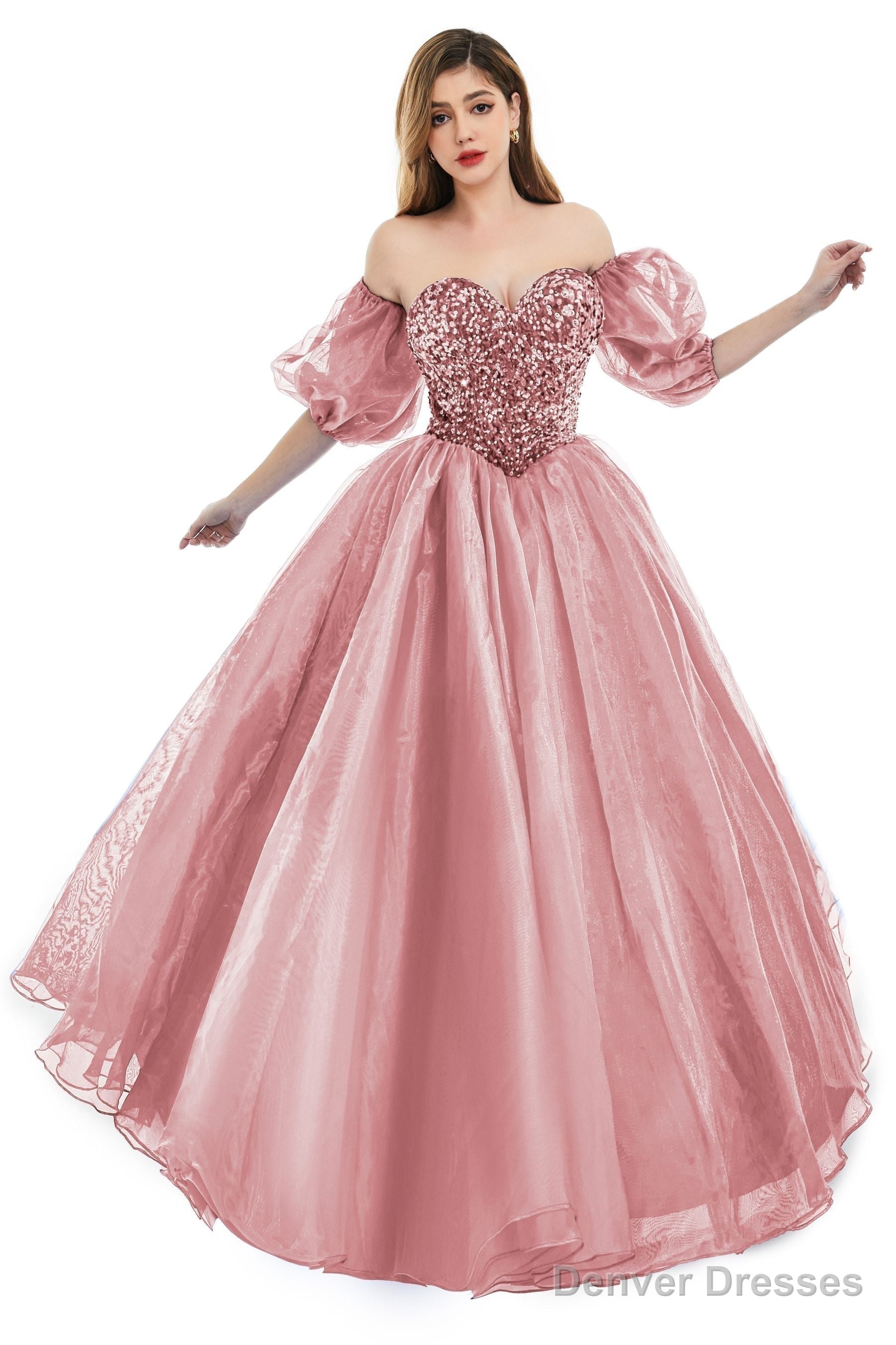 Pink Tulle Sequins Sweetheart Prom Dresses Spaghetti Straps Evening Quinceanera Dresses Secondary image
