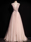 Pink Tulle Sequins V-neck Beading Prom Dress
