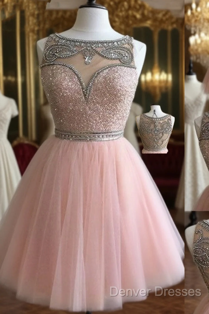 Pink Tulle Short Prom Dress For Teens, Pink Homecoming Dress Main image