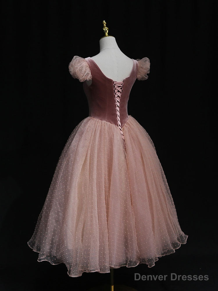Pink Tulle Short Prom Dress, Pink Tulle Puffy Homecoming Dress