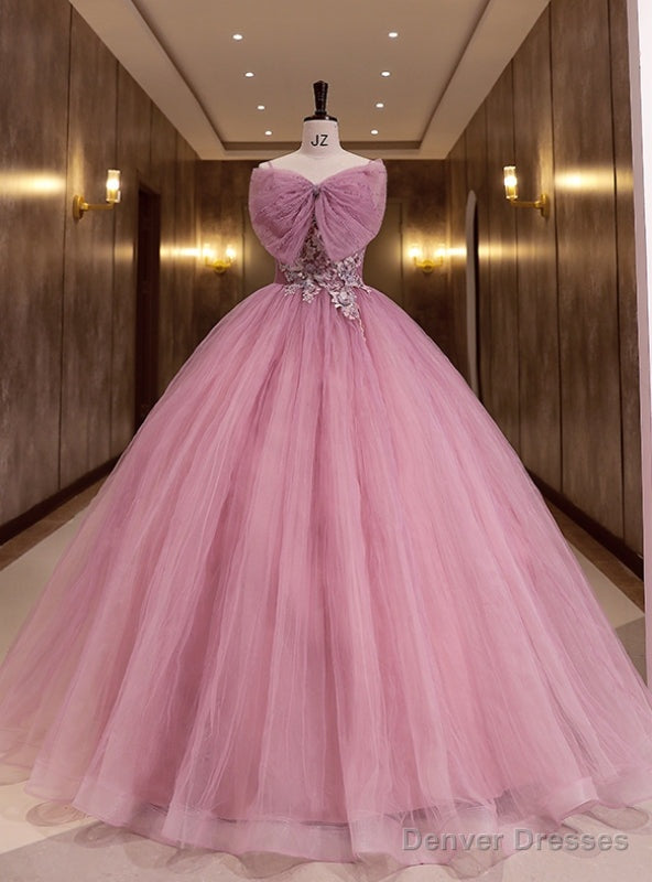 Pink Tulle Spagehtti Straps Pleats Appliques Quinceanera Dress Main image