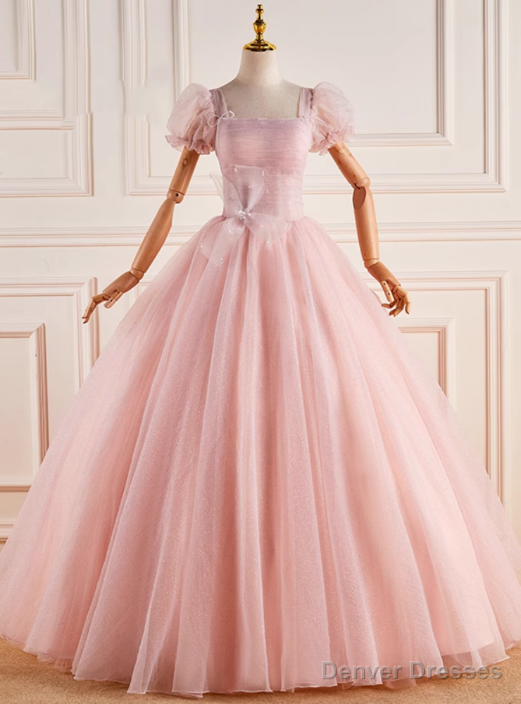Pink Tulle Square Pleats Quinceanera Dress Main image