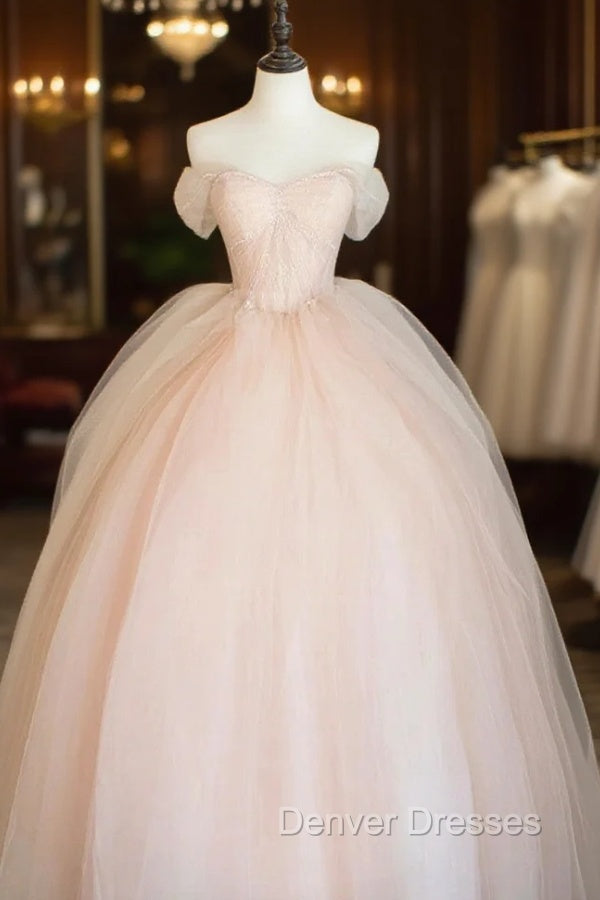 Pink Tulle Sweetheart Ball Gown Cute Sweet 16 Dress, Pink Tulle Prom Dress
