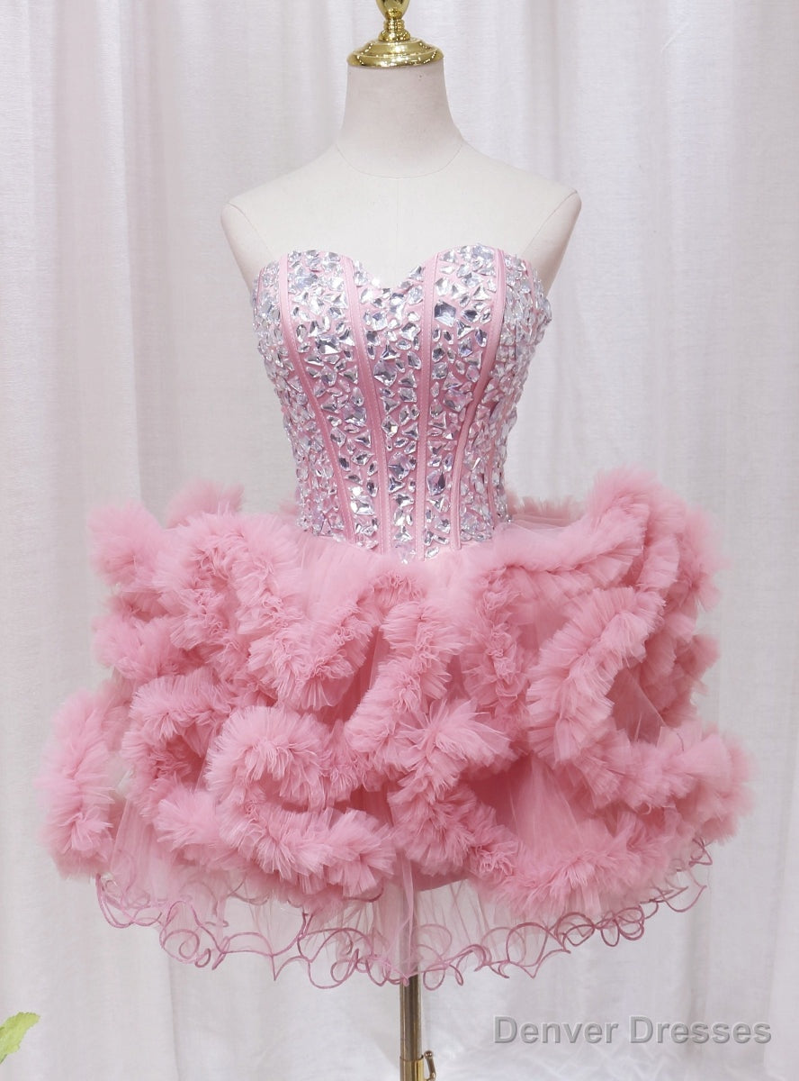 Pink Tulle Sweetheart Crystal Homecoming Dress Main image