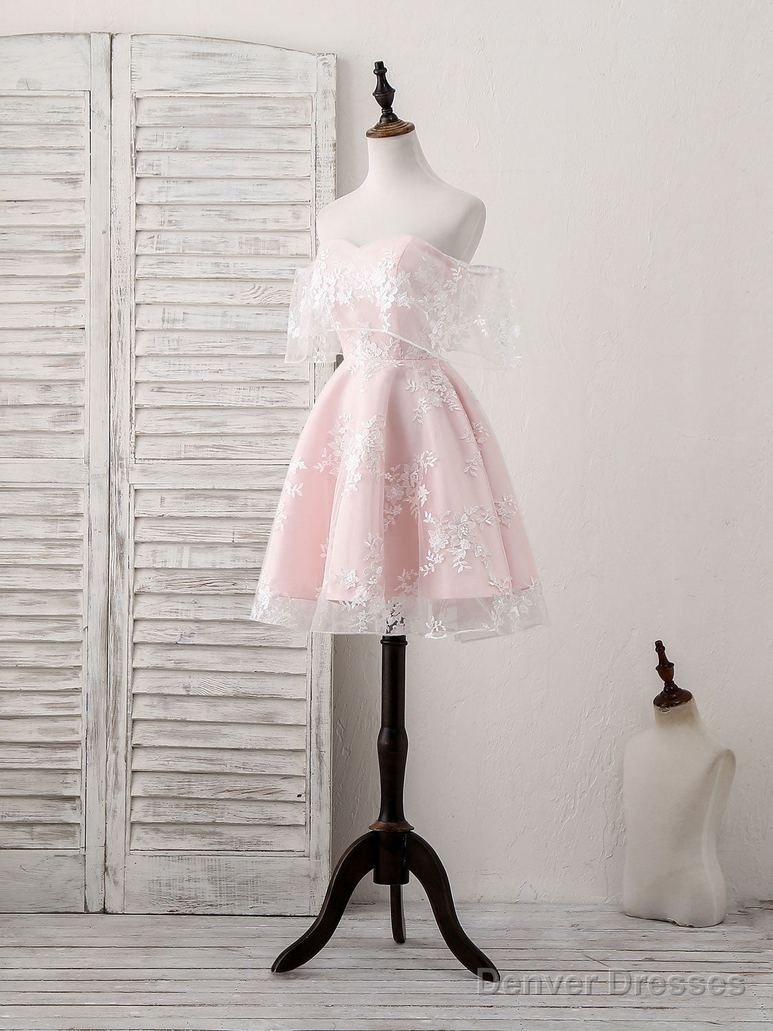 Pink Tulle Sweetheart Lace Short Prom Dress, Pink Homecoming Dress Main image