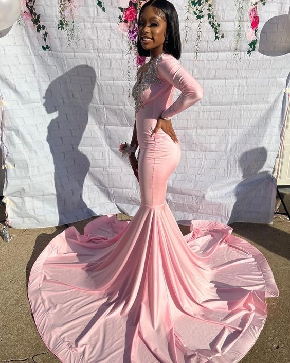 Pink Unique Long Prom Dress Mermaid Party Dress